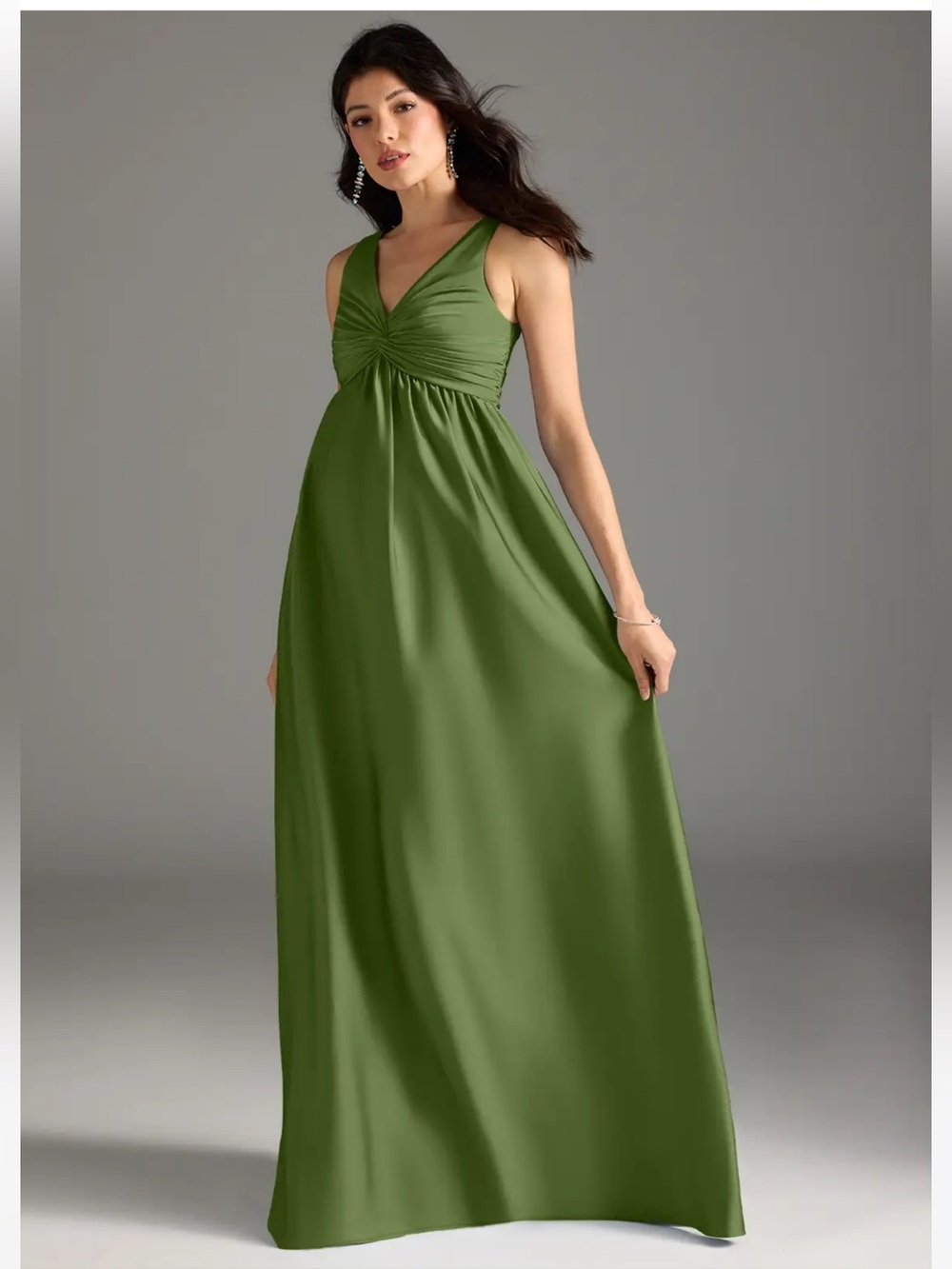 Azazie Yetta Stretch Satin Dress in Juniper